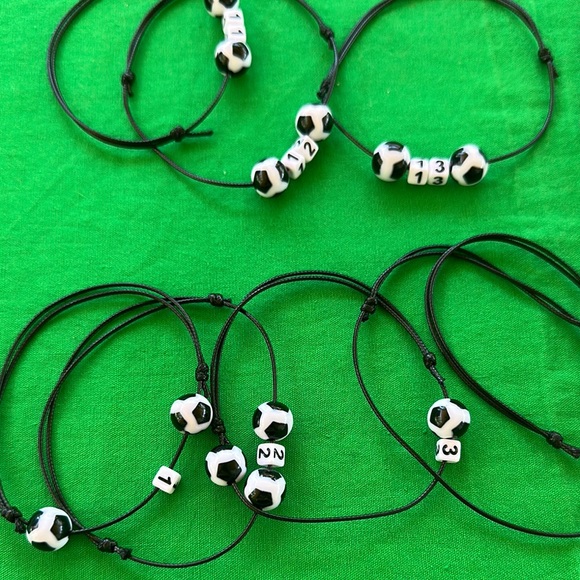 Soccer Bead Kids Bracelet Set - Black and White - Picture 2 of 7